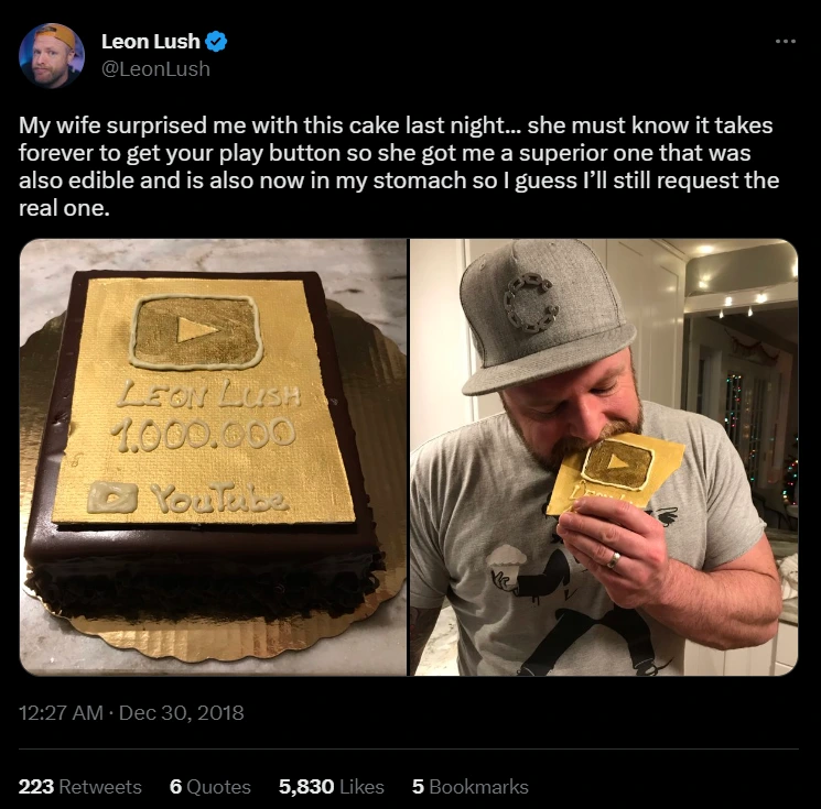 Leon-Lushs-wife-surprised-him-with-a-cake-which-read-one-hundred-thousand-subscribers